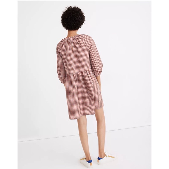 Madewell Gingham Seersucker Raglan Puff Sleeve Mini Dress - Picture 3 of 4